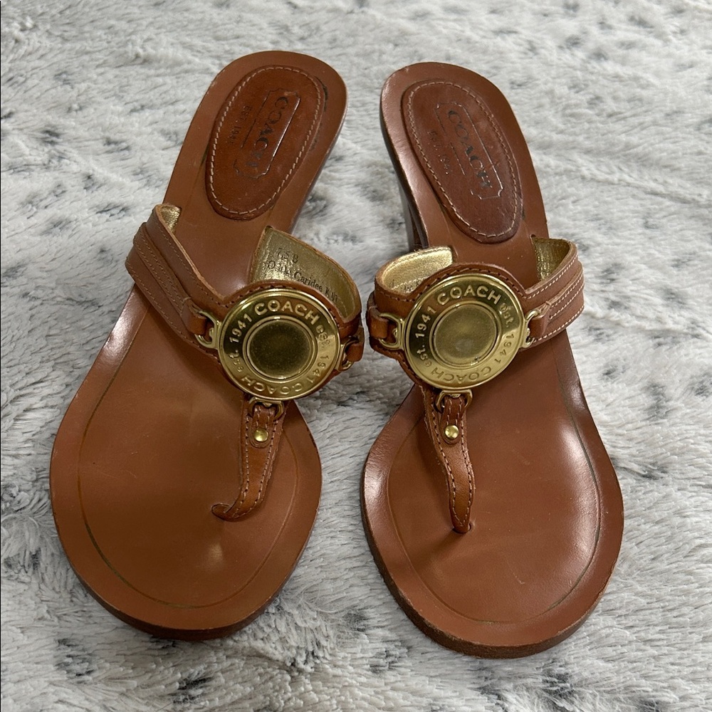 Coach Women's Tan and Gold Sandals